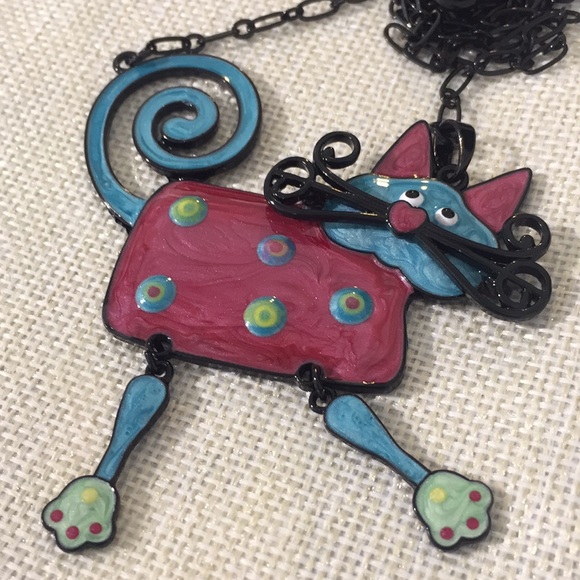 💕 HOST PICK 💕 Enameled DANGLE CAT NECKLACE - Picture 2 of 3
